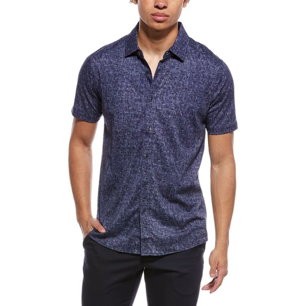 Raffi Mens  Distressed Button Shirt, Navy